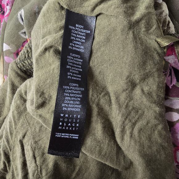 White House Black Market 12P Dress Fairy Floral Velvet Trim Y2K Green Asymmetric - Picture 12 of 16